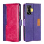 For Xiaomi Redmi K50 Gaming/Poco F4 GT Contrast Color Side Buckle Leather Phone Case(Purple + Rose Red)