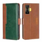 For Xiaomi Redmi K50 Gaming/Poco F4 GT Contrast Color Side Buckle Leather Phone Case(Light Brown + Green)