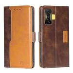 For Xiaomi Redmi K50 Gaming/Poco F4 GT Contrast Color Side Buckle Leather Phone Case(Dark Brown + Gold)