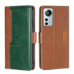 For Xiaomi 12 Lite Contrast Color Side Buckle Leather Phone Case(Light Brown + Green)