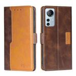For Xiaomi 12 Lite Contrast Color Side Buckle Leather Phone Case(Dark Brown + Gold)
