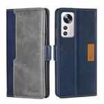 For Xiaomi 12 Pro Contrast Color Side Buckle Leather Phone Case(Blue + Grey)