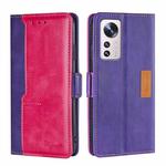 For Xiaomi 12 Pro Contrast Color Side Buckle Leather Phone Case(Purple + Rose Red)