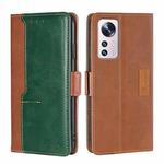 For Xiaomi 12 Pro Contrast Color Side Buckle Leather Phone Case(Light Brown + Green)