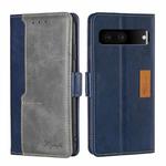 For Google Pixel 7 5G Contrast Color Side Buckle Leather Phone Case(Blue + Grey)