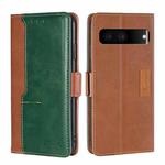 For Google Pixel 7 5G Contrast Color Side Buckle Leather Phone Case(Light Brown + Green)