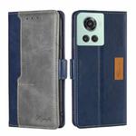 For OnePlus Ace/10R Contrast Color Side Buckle Leather Phone Case(Blue + Grey)