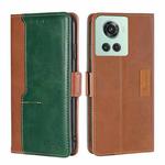 For OnePlus Ace/10R Contrast Color Side Buckle Leather Phone Case(Light Brown + Green)