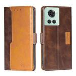 For OnePlus Ace/10R Contrast Color Side Buckle Leather Phone Case(Dark Brown + Gold)