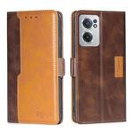 For OnePlus Nord CE 2 5G Contrast Color Side Buckle Leather Phone Case(Dark Brown + Gold)
