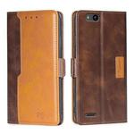 For ZTE Tempo X/Vantage/Z839/N9137 Contrast Color Side Buckle Leather Phone Case(Dark Brown + Gold)