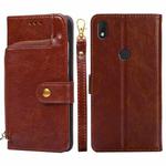 For alcatel  Axel/Lumos Zipper Bag Leather Phone Case(Brown)