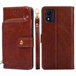 For alcatel 1B 2022 Zipper Bag Leather Phone Case(Brown)