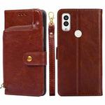 For Kyocera Android One S9 Zipper Bag Leather Phone Case(Brown)