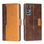 For TCL 30 5G/30+ 5G Contrast Color Side Buckle Leather Phone Case(Dark Brown + Gold)