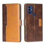 For TCL 30 SE/306/305/Sharp Aqous V6/V6 Plus Contrast Color Side Buckle Leather Phone Case(Dark Brown + Gold)