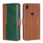 For Alcatel  Axel/Lumos Contrast Color Side Buckle Leather Phone Case(Light Brown + Green)