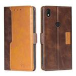 For Alcatel  Axel/Lumos Contrast Color Side Buckle Leather Phone Case(Dark Brown + Gold)