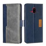For Fujitsu Arrows F-52B Contrast Color Side Buckle Leather Phone Case(Blue + Grey)