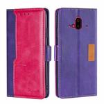 For Fujitsu Arrows F-52B Contrast Color Side Buckle Leather Phone Case(Purple + Rose Red)