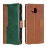 For Fujitsu Arrows F-52B Contrast Color Side Buckle Leather Phone Case(Light Brown + Green)