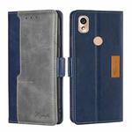For Kyocera KY-51B Contrast Color Side Buckle Leather Phone Case(Blue + Grey)