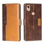 For Kyocera KY-51B Contrast Color Side Buckle Leather Phone Case(Dark Brown + Gold)