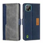 For Blackview A55 Contrast Color Side Buckle Leather Phone Case(Blue + Grey)