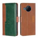 For Nokia X100 Contrast Color Side Buckle Leather Phone Case(Light Brown + Green)