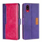 For Sharp Simple Sumaho 6/A201SH Contrast Color Side Buckle Leather Phone Case(Purple + Rose Red)