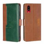 For Sharp Simple Sumaho 6/A201SH Contrast Color Side Buckle Leather Phone Case(Light Brown + Green)