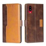 For Sharp Simple Sumaho 6/A201SH Contrast Color Side Buckle Leather Phone Case(Dark Brown + Gold)
