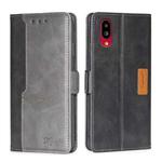 For Sharp Simple Sumaho 6/A201SH Contrast Color Side Buckle Leather Phone Case(Black + Grey)