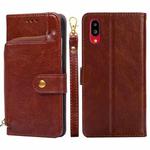 For Sharp Simple Sumaho 6 Zipper Bag Leather Phone Case(Brown)