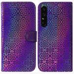 For Sony Xperia 1 IV Colorful Magnetic Buckle Leather Phone Case(Purple)