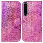 For Sony Xperia 1 IV Colorful Magnetic Buckle Leather Phone Case(Pink)