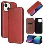 For iPhone 14 Carbon Fiber Texture Flip Leather Phone Case (Brown)