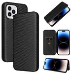 For iPhone 14 Pro Carbon Fiber Texture Flip Leather Phone Case (Black)