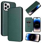 For iPhone 14 Pro Carbon Fiber Texture Flip Leather Phone Case (Green)