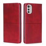 For Motorola Moto E32 4G Cow Texture Magnetic Horizontal Flip Leather Phone Case(Red)