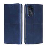 For Motorola Moto G 2022 Cow Texture Magnetic Horizontal Flip Leather Phone Case(Blue)