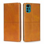 For Motorola Moto G22 Cow Texture Magnetic Horizontal Flip Leather Phone Case(Light Brown)