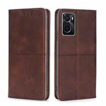 For OPPO A36 4G/A76 4G Global Cow Texture Magnetic Horizontal Flip Leather Phone Case(Dark Brown)