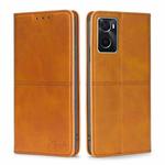 For OPPO A36 4G/A76 4G Global Cow Texture Magnetic Horizontal Flip Leather Phone Case(Light Brown)