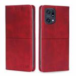 For OPPO Find X5 Pro Cow Texture Magnetic Horizontal Flip Leather Phone Case(Red)