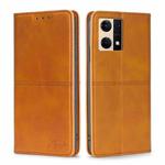 For OPPO Reno7 4G/F21 Pro 4G Cow Texture Magnetic Horizontal Flip Leather Phone Case(Light Brown)