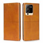 For vivo S15 5G Cow Texture Magnetic Horizontal Flip Leather Phone Case(Light Brown)