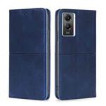 For vivo Y55S 5G Cow Texture Magnetic Horizontal Flip Leather Phone Case(Blue)