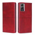 For vivo Y55S 5G Cow Texture Magnetic Horizontal Flip Leather Phone Case(Red)