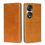 For Honor 70 Pro/70 Pro+ Cow Texture Magnetic Horizontal Flip Leather Phone Case(Light Brown)